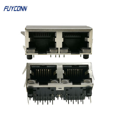 2 rechtwinkliges weibliches Verbindungsstück RJ45 Häfen 16 Pin PWBs mit PBT-Isolator